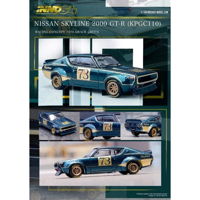 Inno 1:64 Nissan Skyline 2000 GT-R (KPGC110) Racing Concept Green IN64-KPGC110RC-GRN - Roket Oyuncak