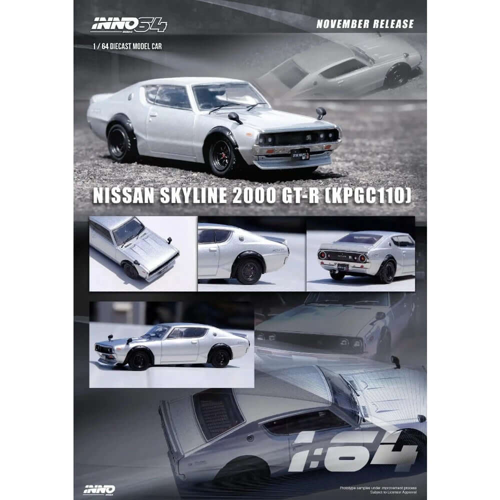 Inno Nissan Skyline 2000 GT - R Silver IN64 - KPGC110 - SIL - Roket Oyuncak