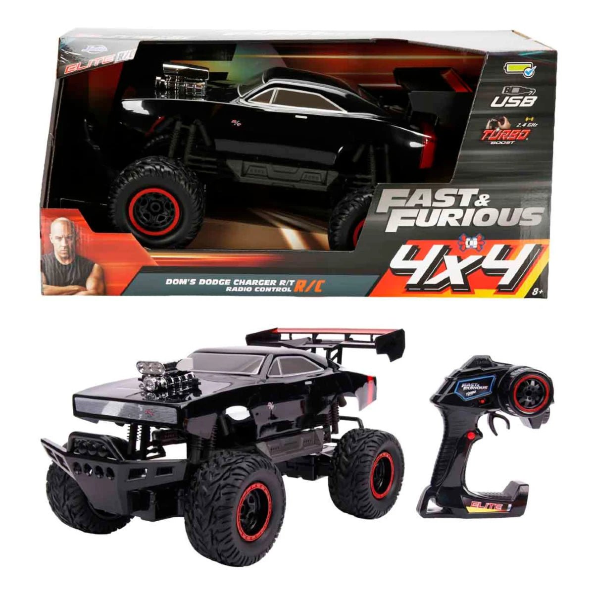 Jada 1:12 Fast & Furious Dom’s Dodge Charger R/T 4X4 USB Şarjlı Uzaktan Kumandalı Araba - Roket Oyuncak