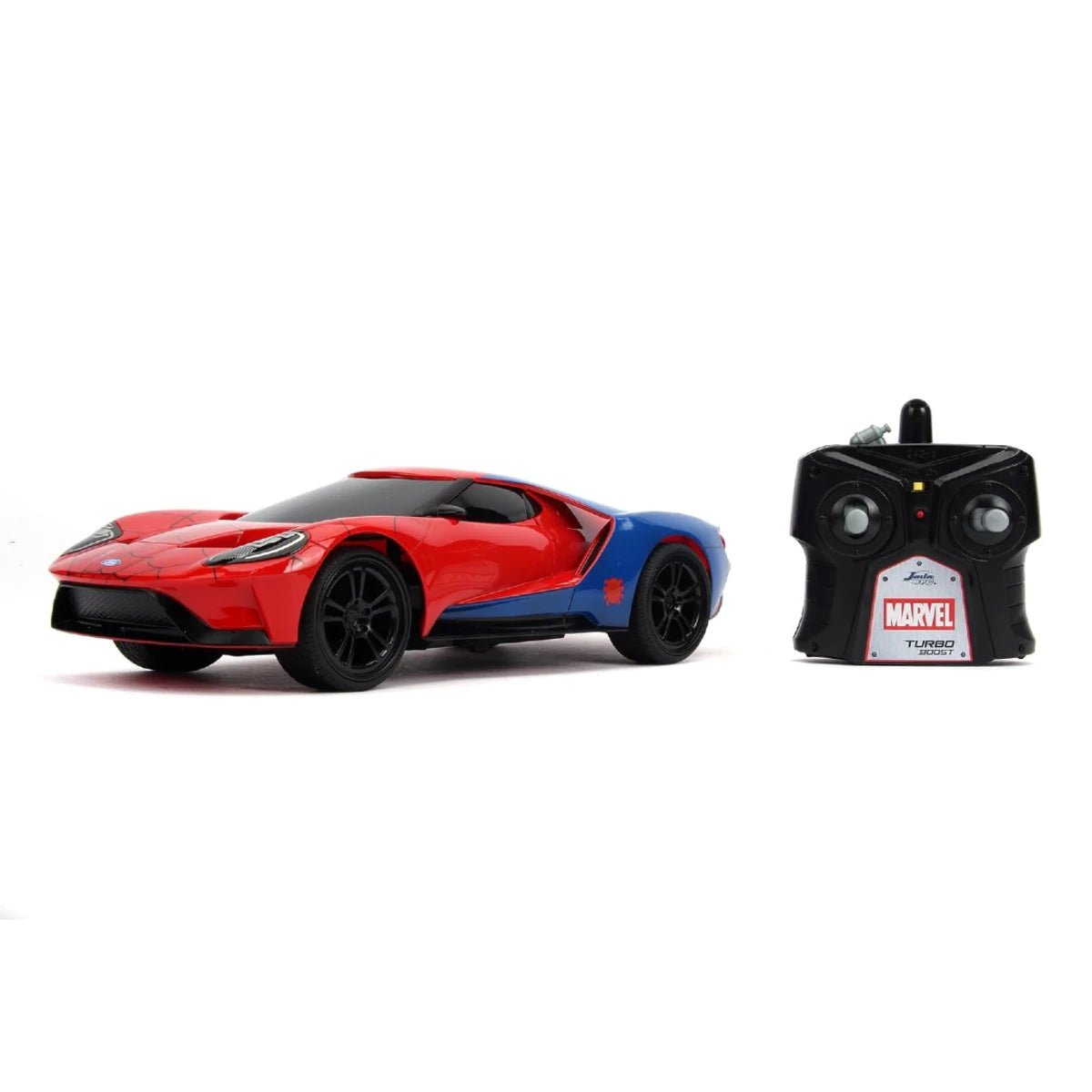 Jada 1:16 Marvel Spiderman 2017 Ford GT Uzaktan Kumandalı Araba Turbo Güçlü, USB Şarjlı ve Örümcek Ağı Desenli Lisanslı Yarış Aracı - Roket Oyuncak