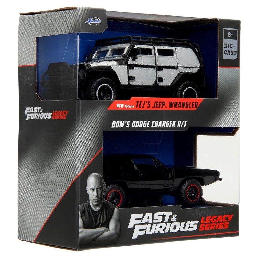 Jada 1:32 Fast & Furious Legacy Series Twin Pack W2/2 Dom's Dodge Charger R/T & Tej's Jeep Wrangler - Roket Oyuncak