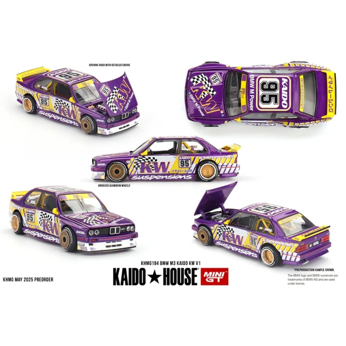 Kaido House x Mini GT BMW E30 M3 Kaido KW V1 - 1:64 Die - cast Model - Roket Oyuncak
