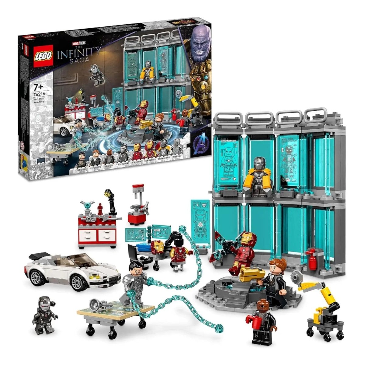 LEGO Marvel Iron Man Cephaneliği 76216 - 7 Yaş ve Üzeri Çocuklar için Zırhlar, Minifigürler ve Süper Kahraman Aksiyonu Oyuncak Yapım Seti (496 Parça) - Roket Oyuncak