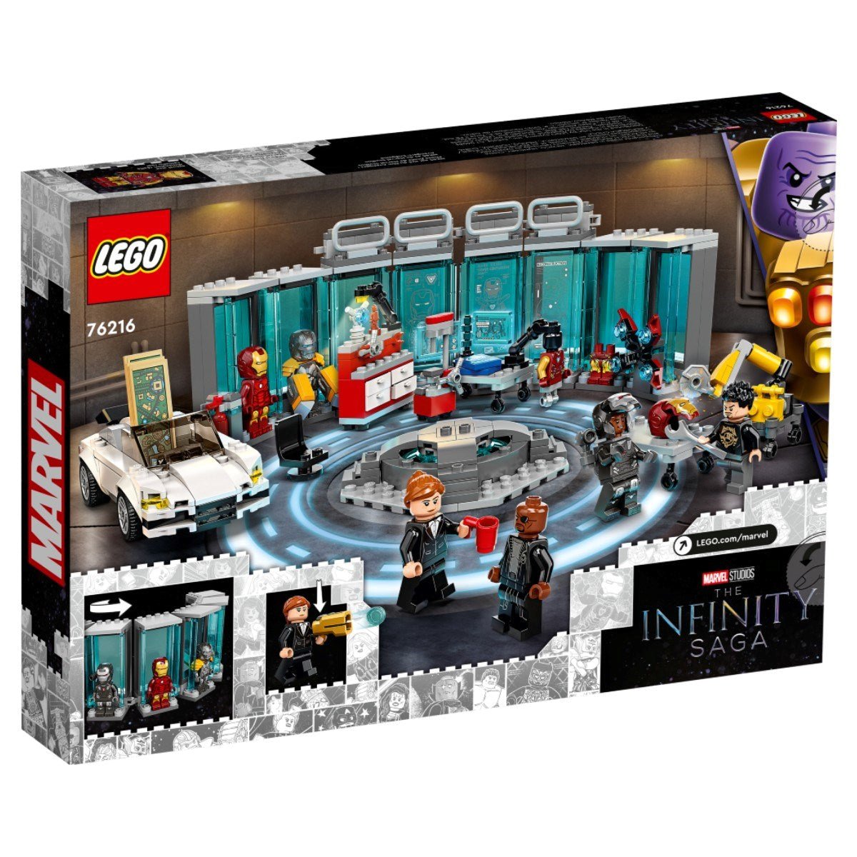 LEGO Marvel Iron Man Cephaneliği 76216 - 7 Yaş ve Üzeri Çocuklar için Zırhlar, Minifigürler ve Süper Kahraman Aksiyonu Oyuncak Yapım Seti (496 Parça) - Roket Oyuncak