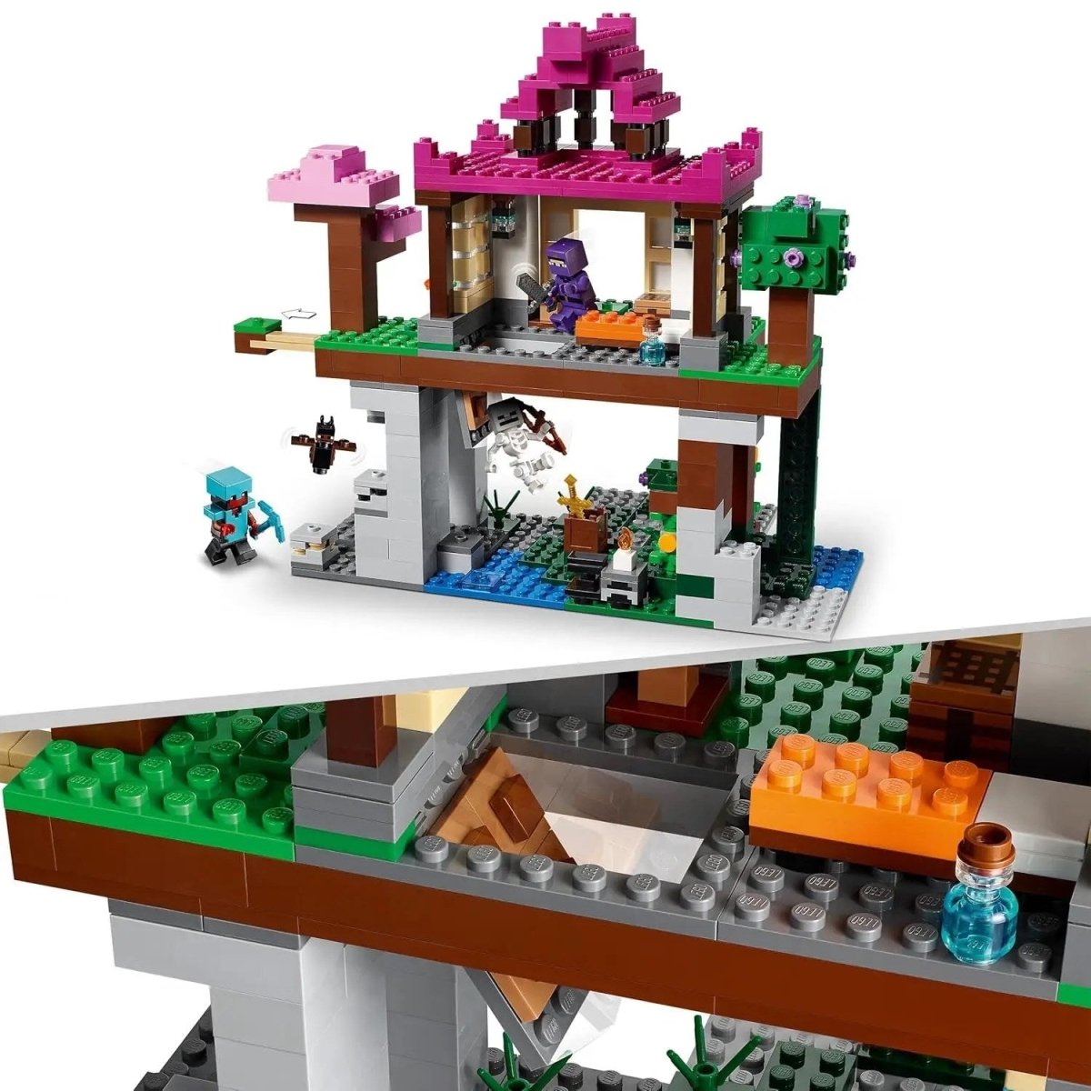 LEGO Minecraft Eğitim Alanı 21183 – Macera Oyunlarını Seven Çocuklar İçin Minecraft Evi Dojosu ve Mağara Oyuncağı İçeren Yapım Seti (537 Parça) - Roket Oyuncak