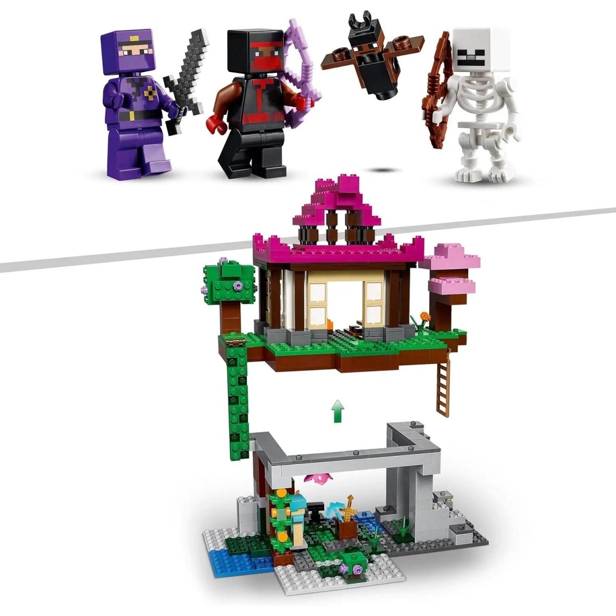 LEGO Minecraft Eğitim Alanı 21183 – Macera Oyunlarını Seven Çocuklar İçin Minecraft Evi Dojosu ve Mağara Oyuncağı İçeren Yapım Seti (537 Parça) - Roket Oyuncak