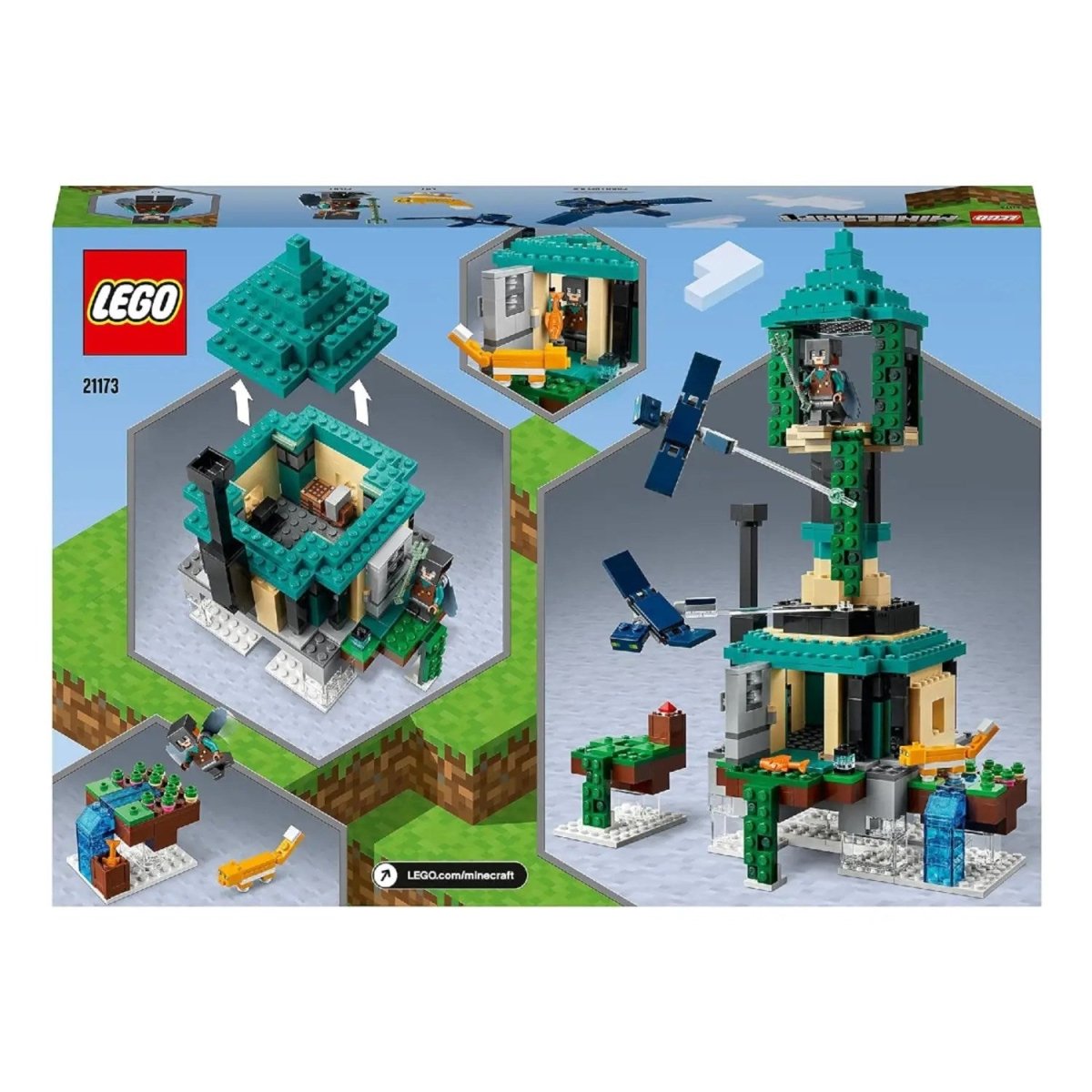 LEGO Minecraft Gökyüzü Kulesi 21173 - Bir Pilot, 2 Uçan Hayalet ve bir Kedi İçeren Eğlenceli Uçan Adalar Oyuncak Yapım Seti (565 Parça) - Roket Oyuncak