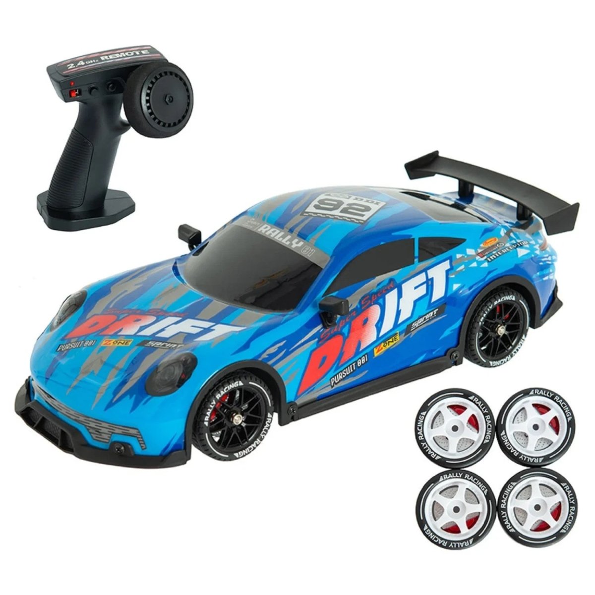 Light Drift 4WD 1:16 Ölçekli, Işıklı, Çift Lastik Setli ve 7.4V Yüksek Güçlü Şarjlı Uzaktan Kumandalı Drift Arabası (Mavi) - Roket Oyuncak