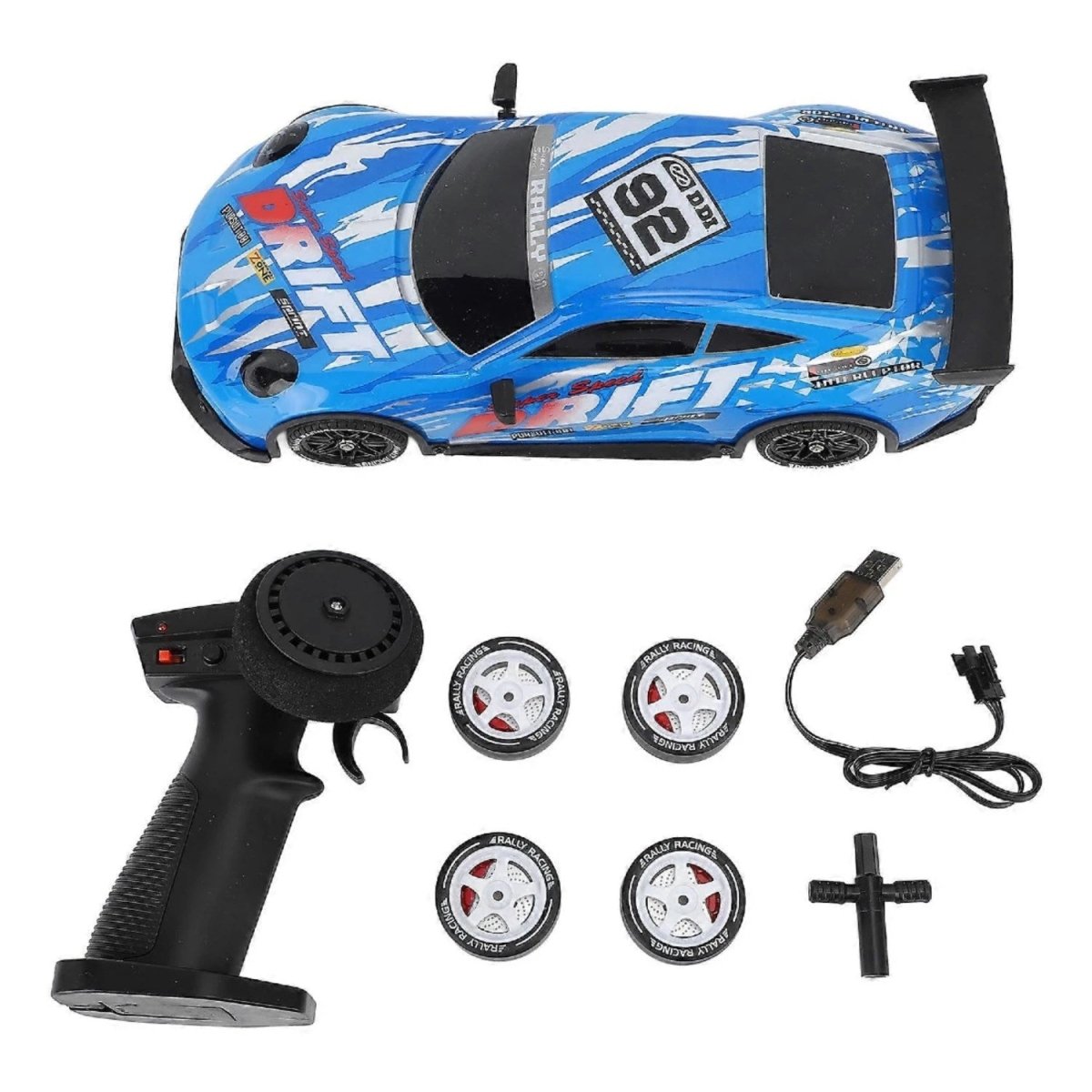 Light Drift 4WD 1:16 Ölçekli, Işıklı, Çift Lastik Setli ve 7.4V Yüksek Güçlü Şarjlı Uzaktan Kumandalı Drift Arabası (Mavi) - Roket Oyuncak