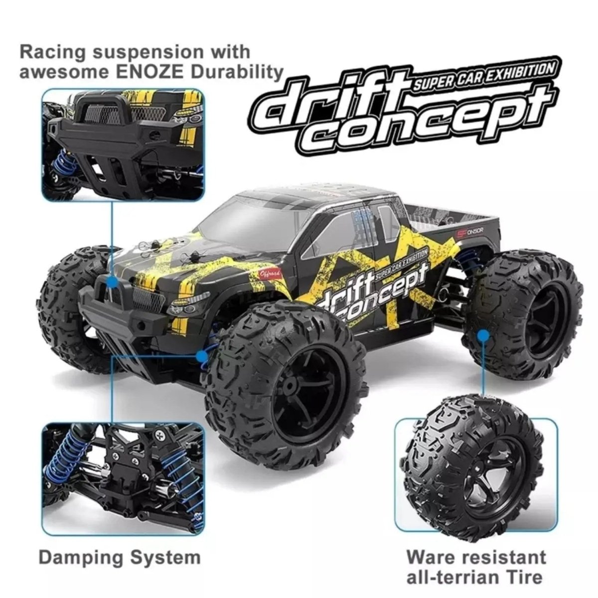 Lightning Speed Racing 1:18 4x4 Brushless Profesyonel RC Araba (60 KM/H) Sarı - Roket Oyuncak