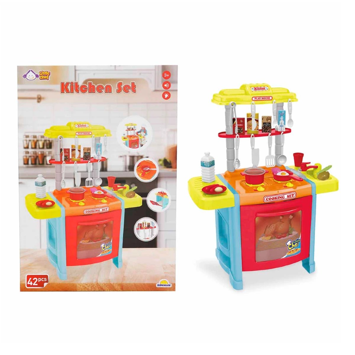 Little Chef Sesli ve Işıklı Ayaklı Mutfak Seti 42 Parça Aksesuarlı, Fırınlı ve Gerçekçi Ocak Sesli - Roket Oyuncak