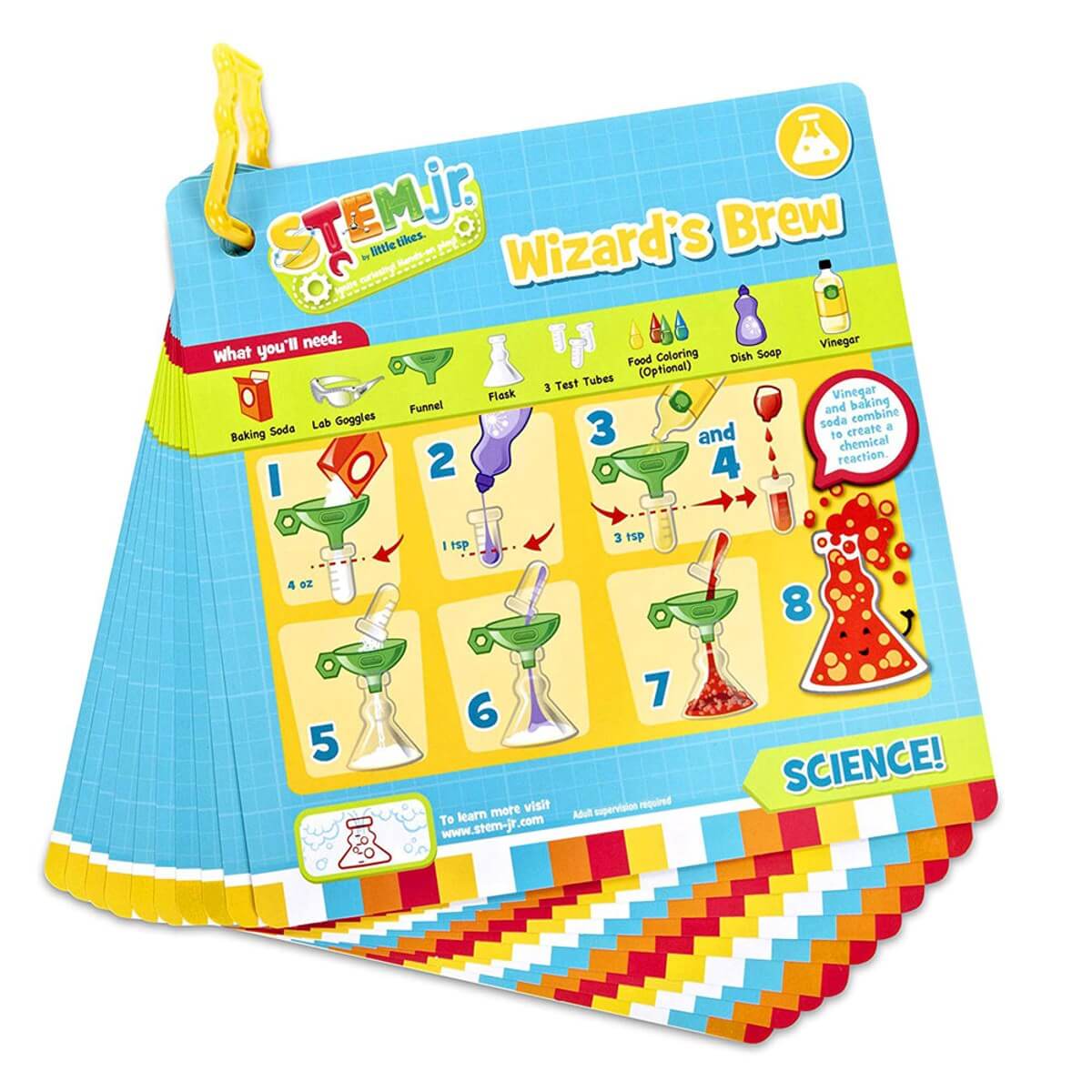 Little Tikes Müthiş Laboratuvar STEM kitapçığı, deneylerin talimatlarıyla eğlenceli bilim aktiviteleri sunuyor.