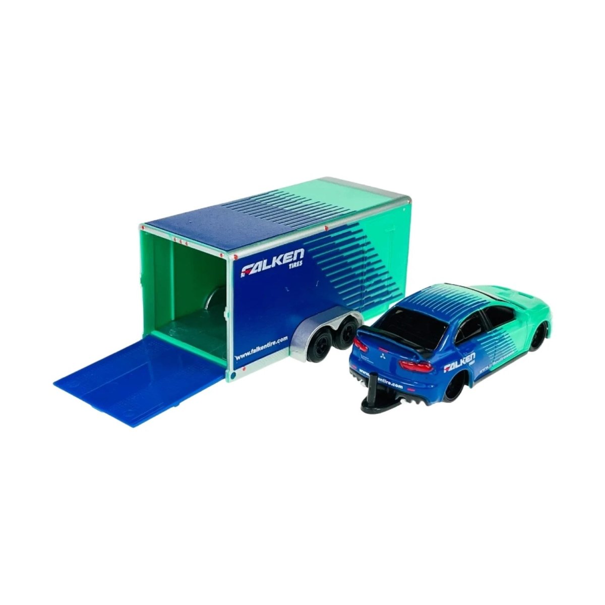 Maisto Design Tow Go Falken 2008 Lancer Evolution & Trailer - Roket Oyuncak