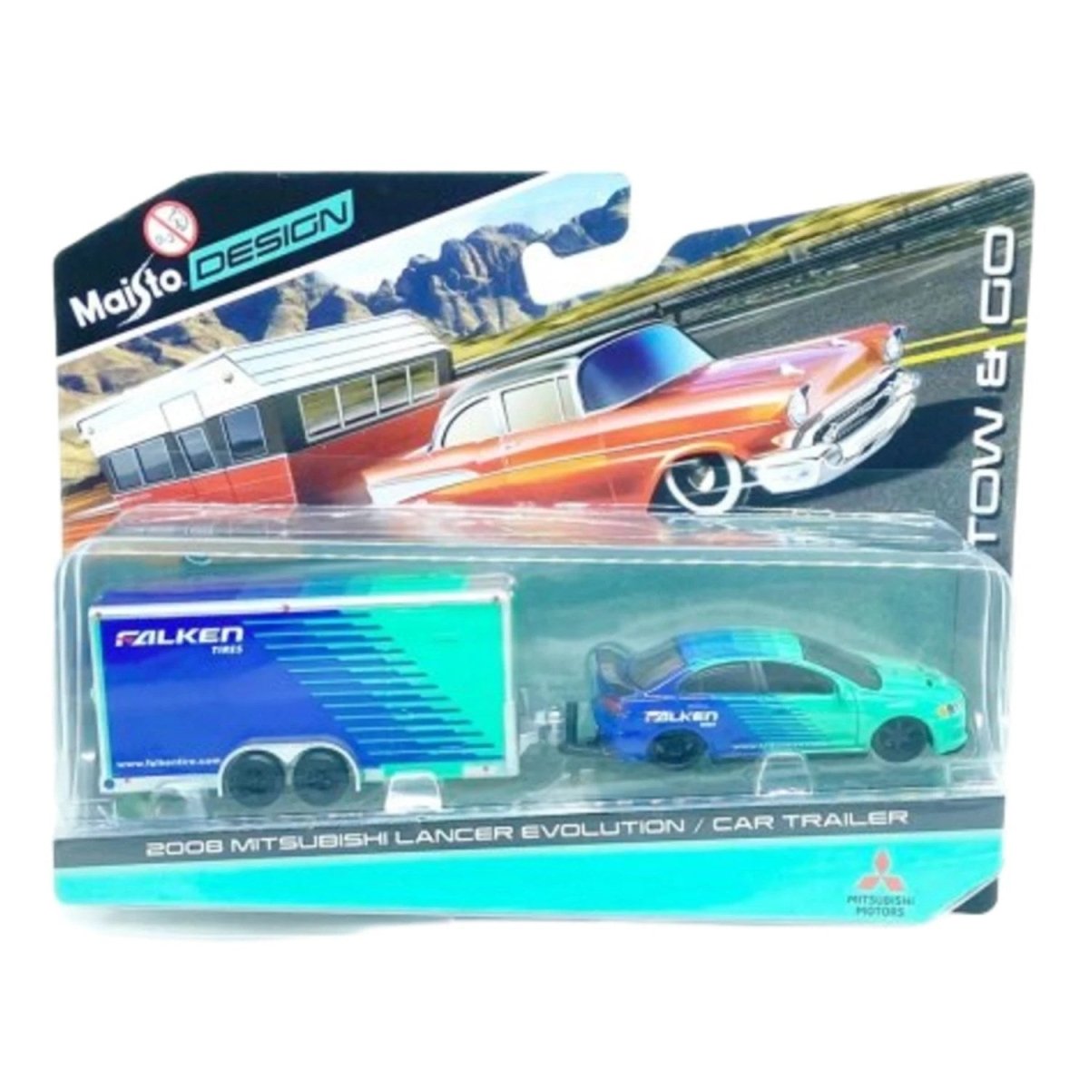 Maisto Design Tow Go Falken 2008 Lancer Evolution & Trailer - Roket Oyuncak