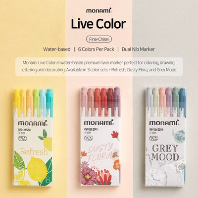 Monami Live Color Twin Marker Çizim Kalemi 6'lı Refresh - Roket Oyuncak