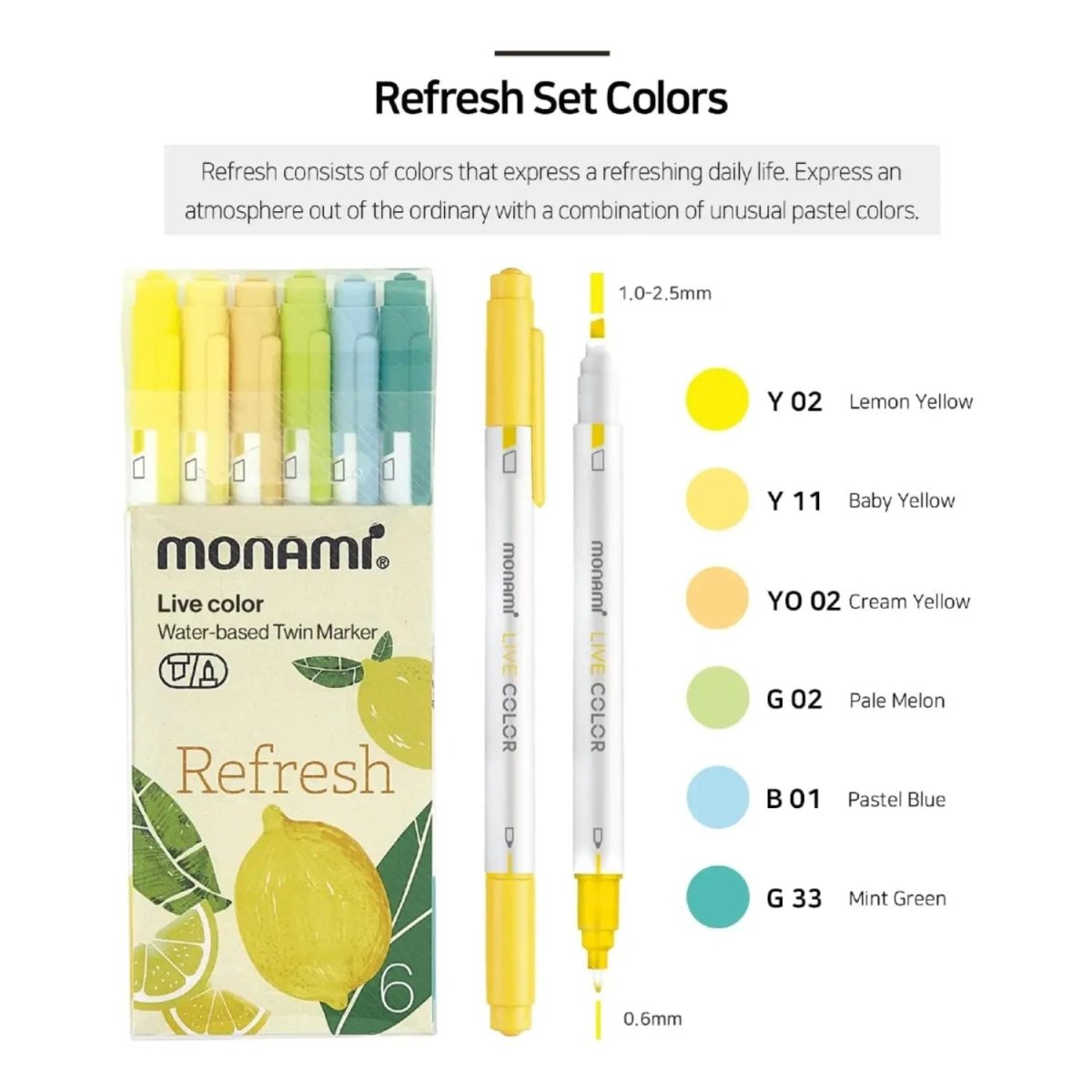 Monami Live Color Twin Marker Çizim Kalemi 6'lı Refresh - Roket Oyuncak