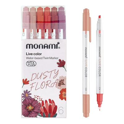 Monami Live Color Twin Marker Çizim Kalemi 6'lı Set Dusty Flora - Roket Oyuncak