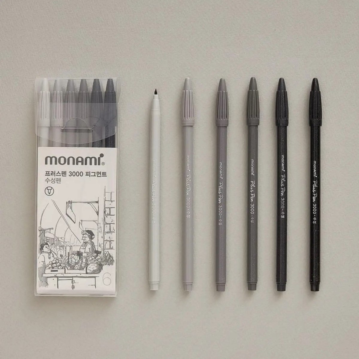 Monami Plus Pen 3000 Pigment Fineliner Çizim Kalemi 6'lı Set Gri Tonlar - Roket Oyuncak