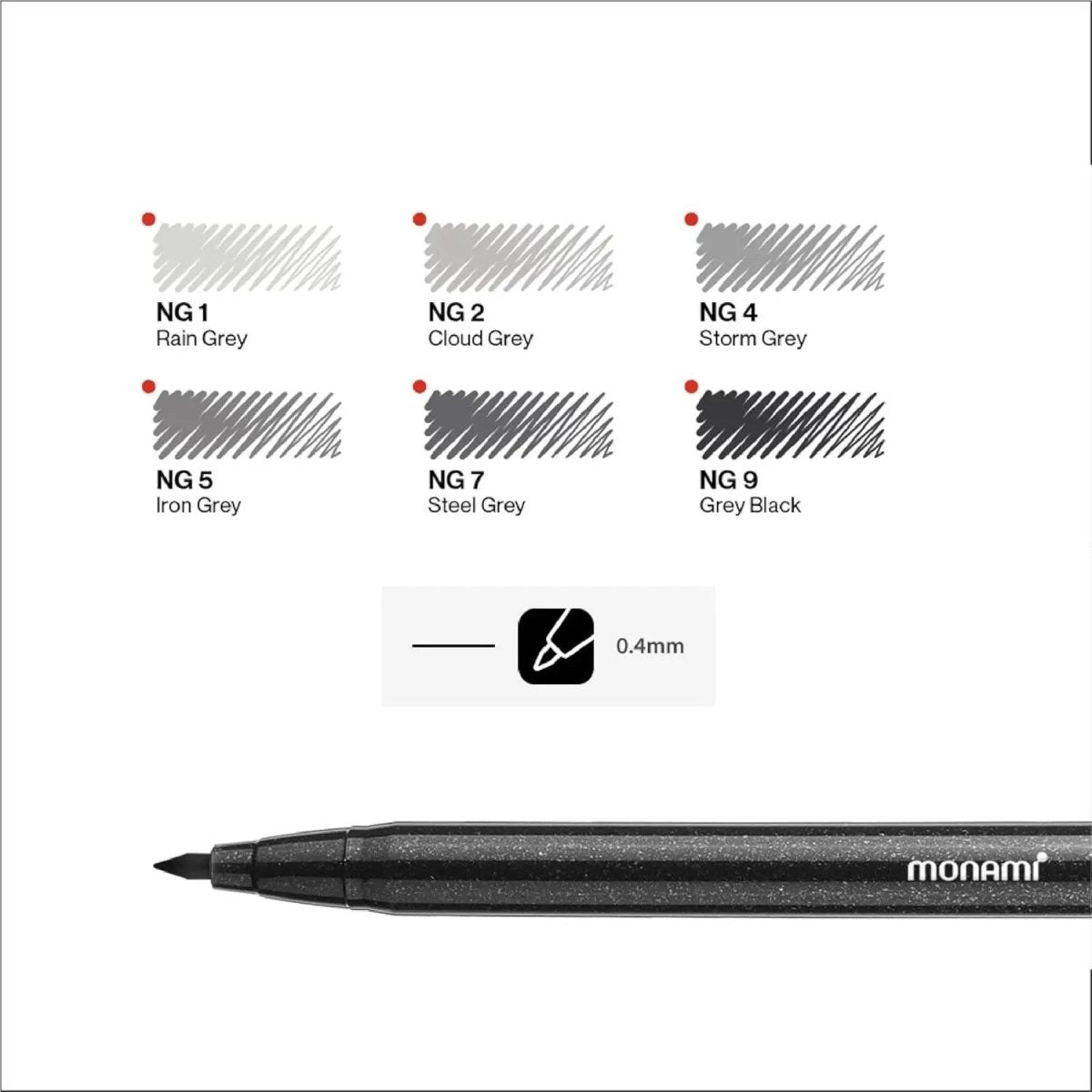 Monami Plus Pen 3000 Pigment Fineliner Çizim Kalemi 6'lı Set Gri Tonlar - Roket Oyuncak