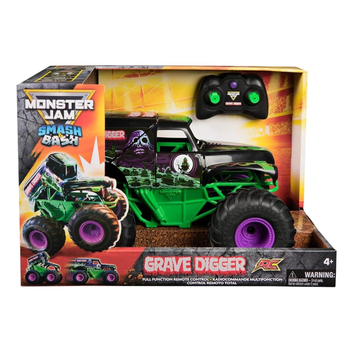 Monster Jam Smash 'n Bash Grave Digger Uzaktan Kumandalı Canavar Kamyon 1:15 Ölçekli, Çarpışmada Deforme Olan ve Otomatik Onarılan Şarjlı RC Kamyon - Roket Oyuncak