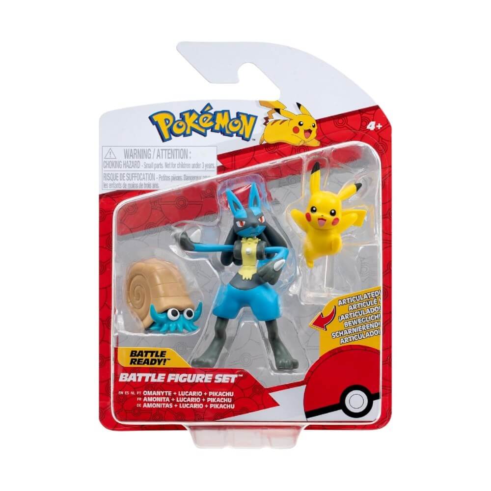Pokemon Battle 3'lü Figür Seti Omanyte & Lucario & Pikachu - Roket Oyuncak