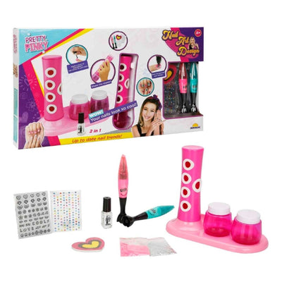 Pretty Pinky 2in1 Tırnak Tasarım Seti Çalkalayıcı Düzenekli, Simli, Stickerlı ve Renklendirilebilir Kalemli Komple Manikür ve Tasarım İstasyonu - Roket Oyuncak