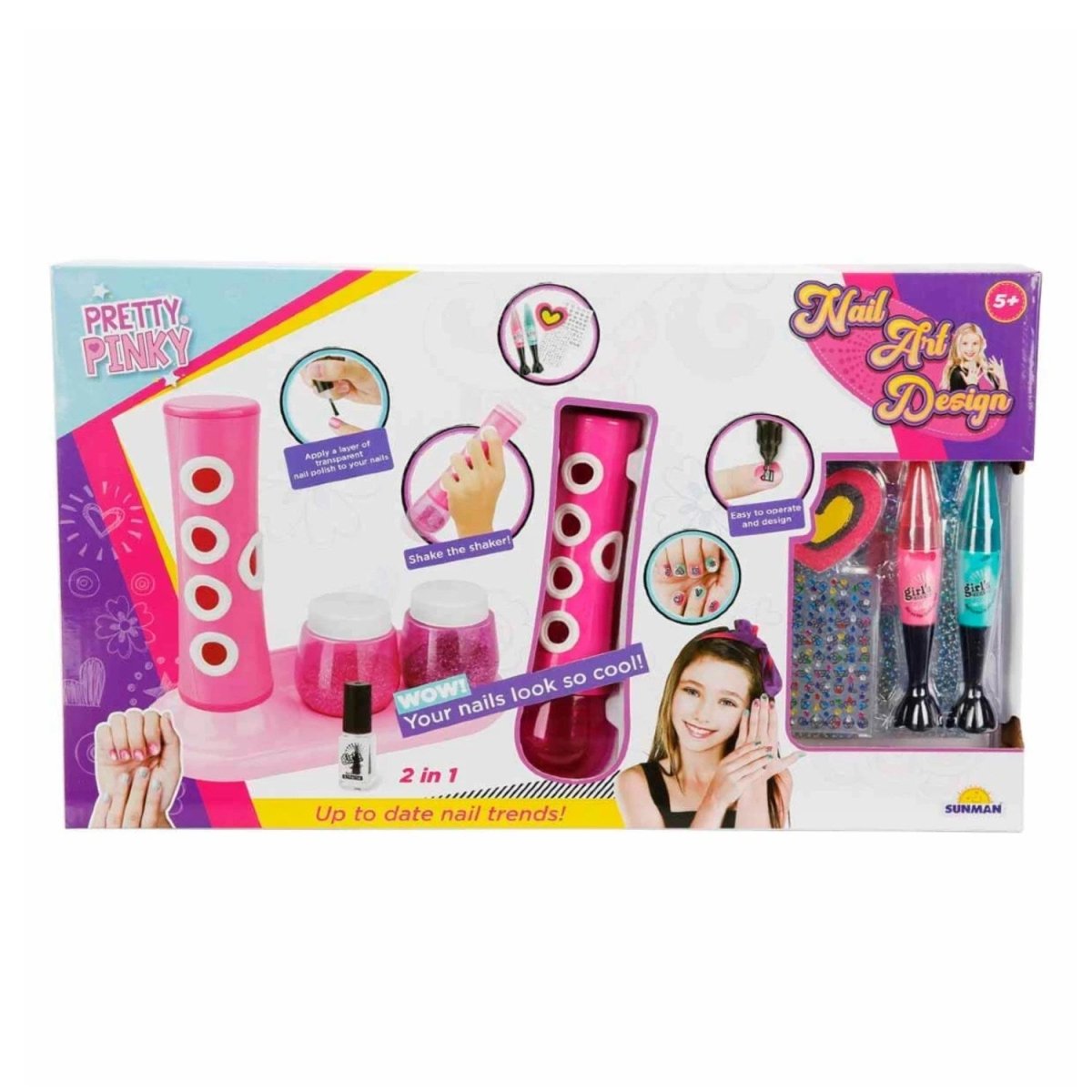 Pretty Pinky 2in1 Tırnak Tasarım Seti Çalkalayıcı Düzenekli, Simli, Stickerlı ve Renklendirilebilir Kalemli Komple Manikür ve Tasarım İstasyonu - Roket Oyuncak