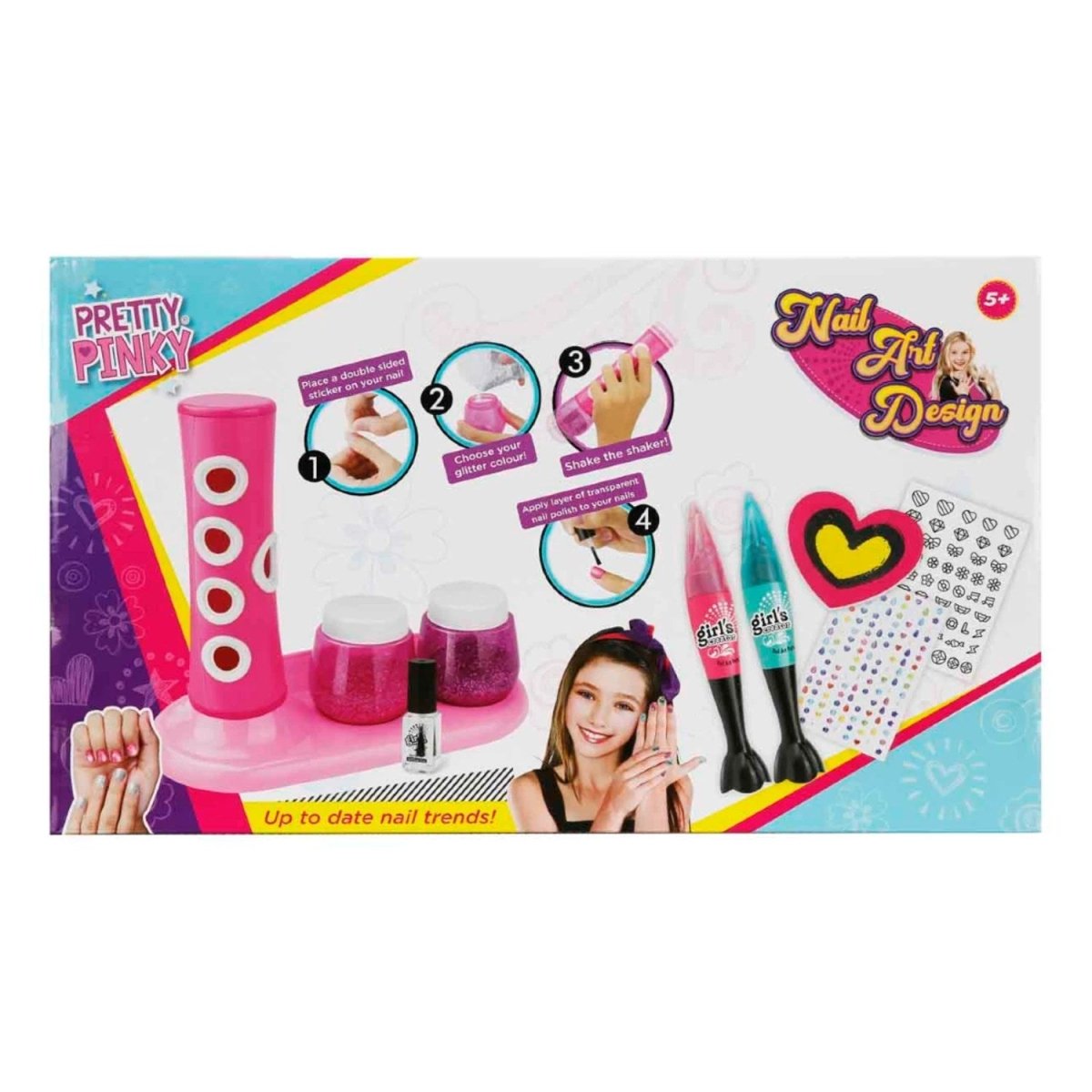 Pretty Pinky 2in1 Tırnak Tasarım Seti Çalkalayıcı Düzenekli, Simli, Stickerlı ve Renklendirilebilir Kalemli Komple Manikür ve Tasarım İstasyonu - Roket Oyuncak