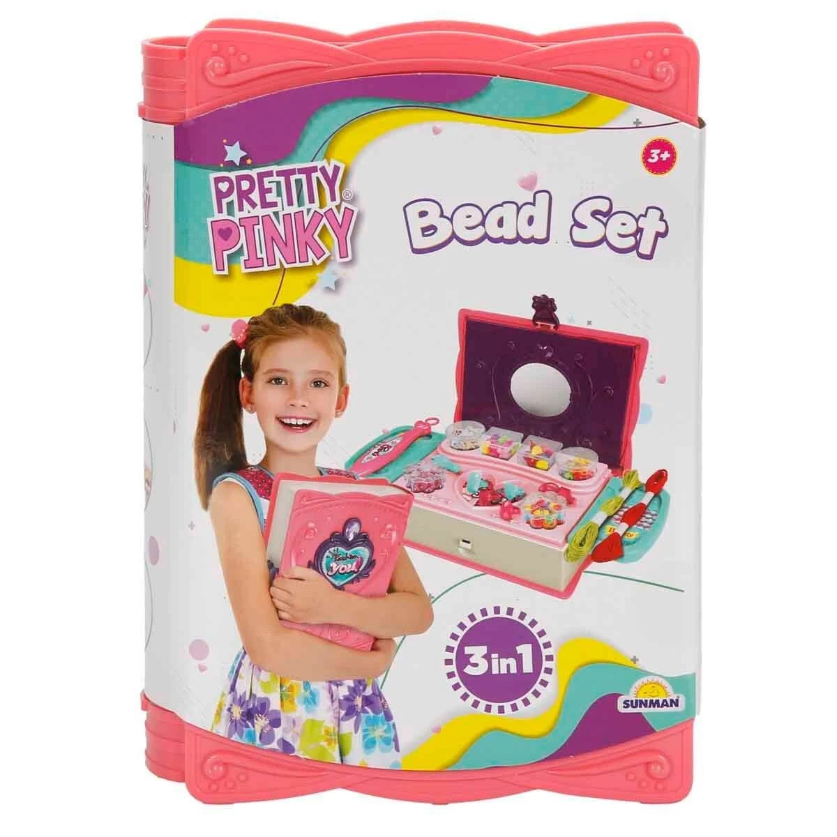Pretty Pinky 3in1 Boncuk Yapım Seti Aynalı Kitap Tasarımlı Kutu, Tasarım Kalemleri, El Aleti ve Aksesuarlı Komple Takı Atölyesi - Roket Oyuncak