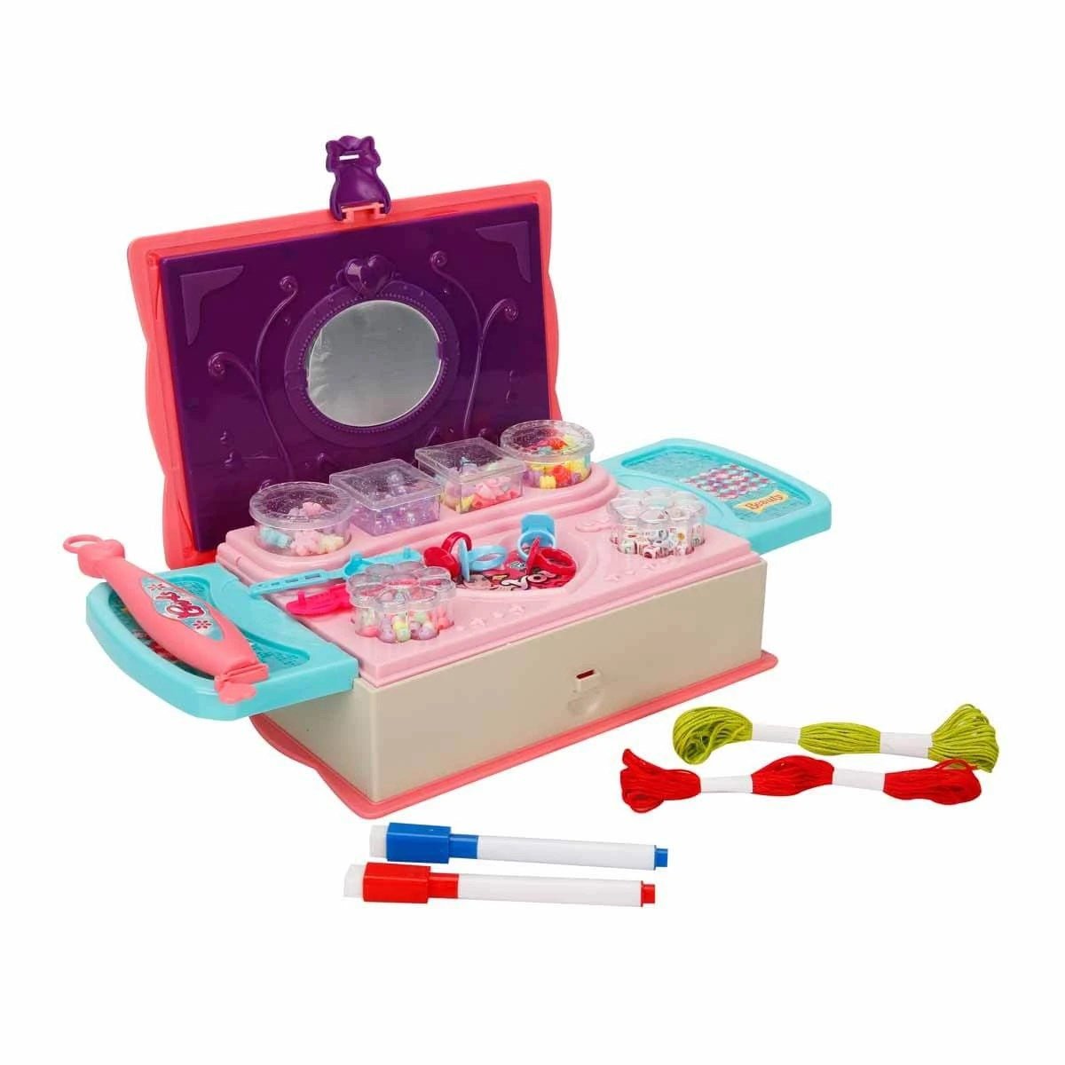 Pretty Pinky 3in1 Boncuk Yapım Seti Aynalı Kitap Tasarımlı Kutu, Tasarım Kalemleri, El Aleti ve Aksesuarlı Komple Takı Atölyesi - Roket Oyuncak