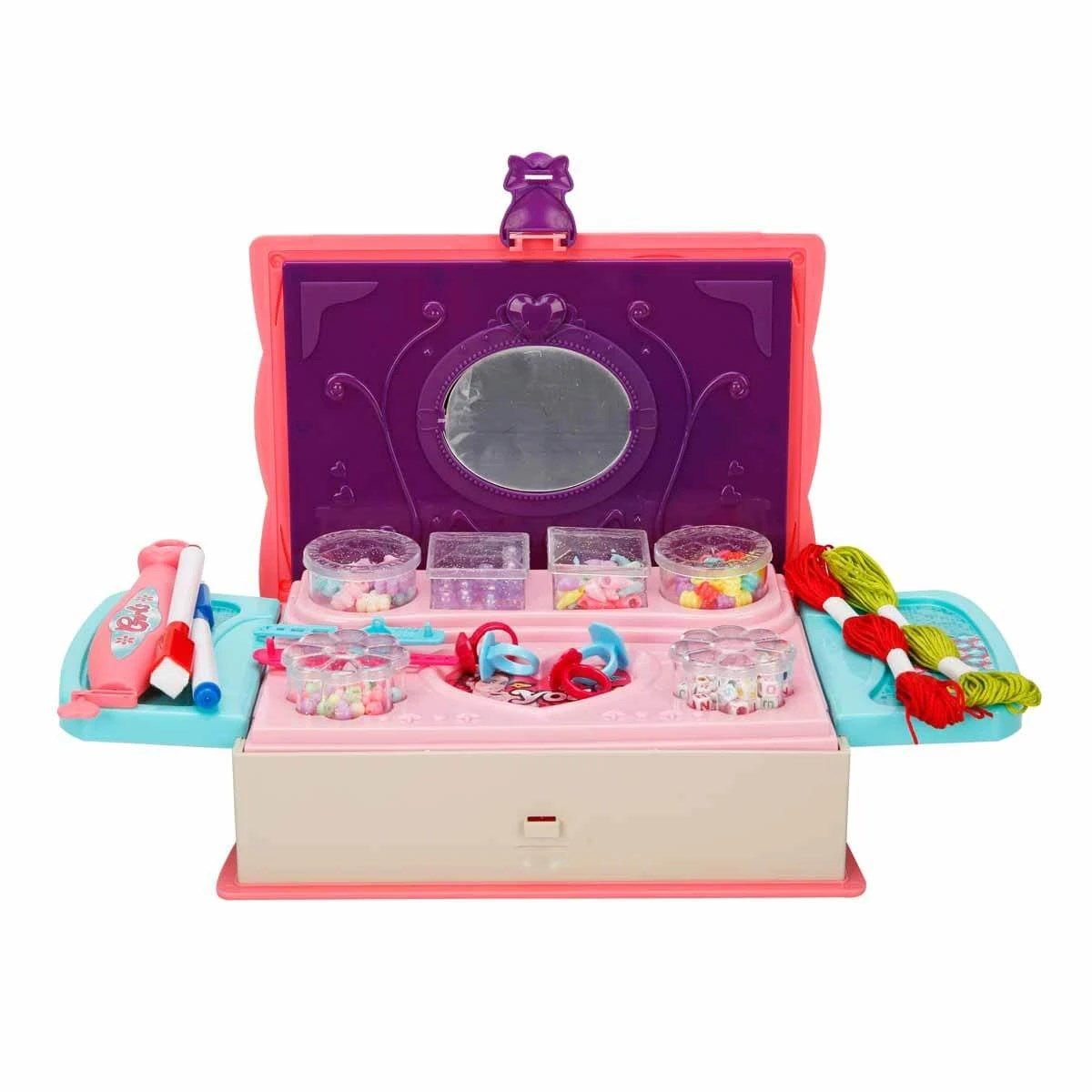 Pretty Pinky 3in1 Boncuk Yapım Seti Aynalı Kitap Tasarımlı Kutu, Tasarım Kalemleri, El Aleti ve Aksesuarlı Komple Takı Atölyesi - Roket Oyuncak