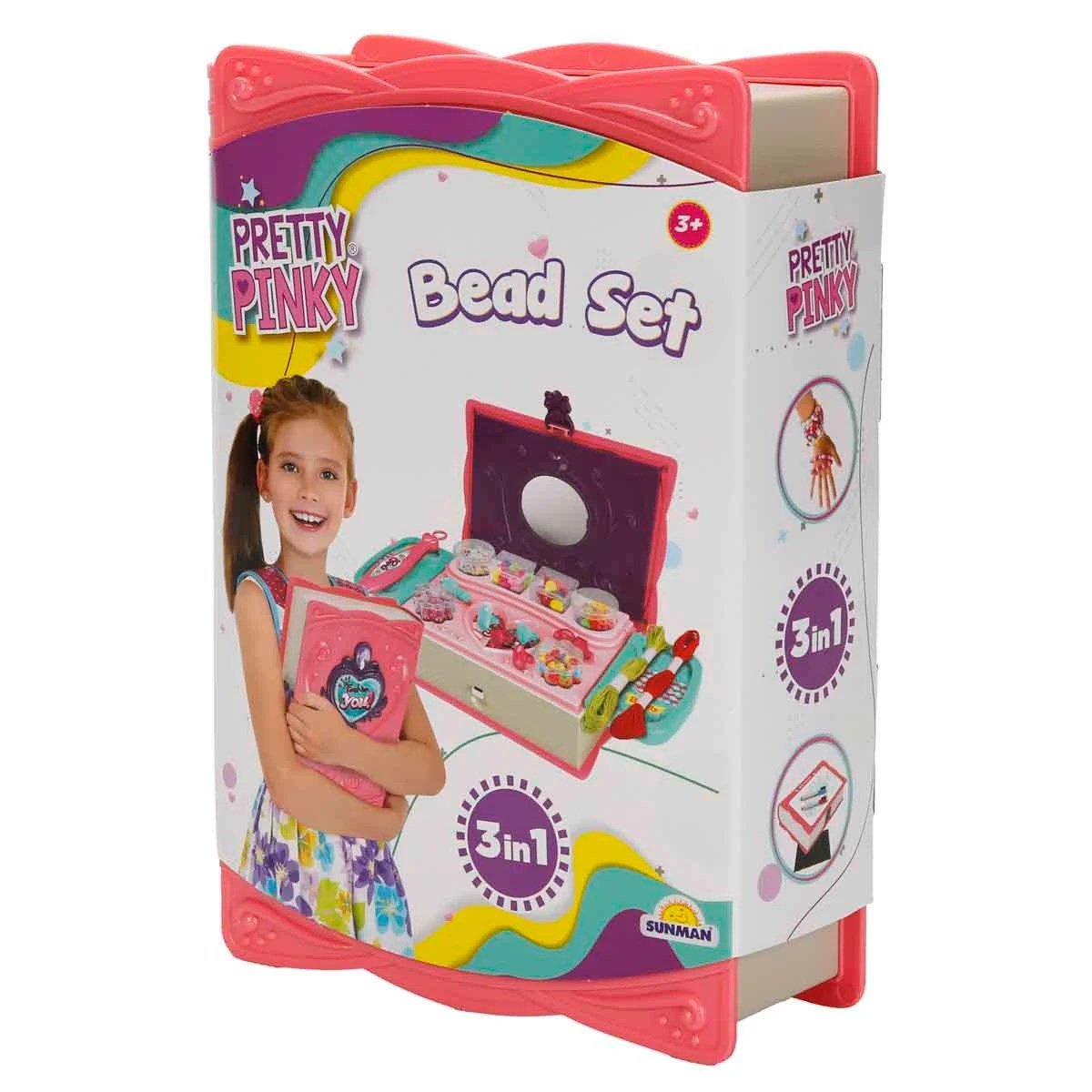 Pretty Pinky 3in1 Boncuk Yapım Seti Aynalı Kitap Tasarımlı Kutu, Tasarım Kalemleri, El Aleti ve Aksesuarlı Komple Takı Atölyesi - Roket Oyuncak