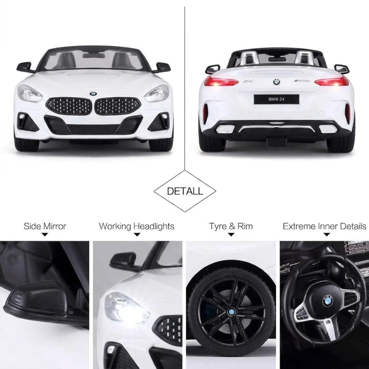 Rastar 1:14 BMW Z4 Roadster Işıklı Uzaktan Kumandalı Araba Beyaz 31 Cm - Roket Oyuncak