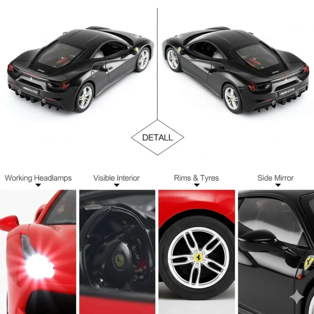 Rastar Ferrari 488 GTB Işıklı Uzaktan Kumandalı Araba Siyah - Roket Oyuncak
