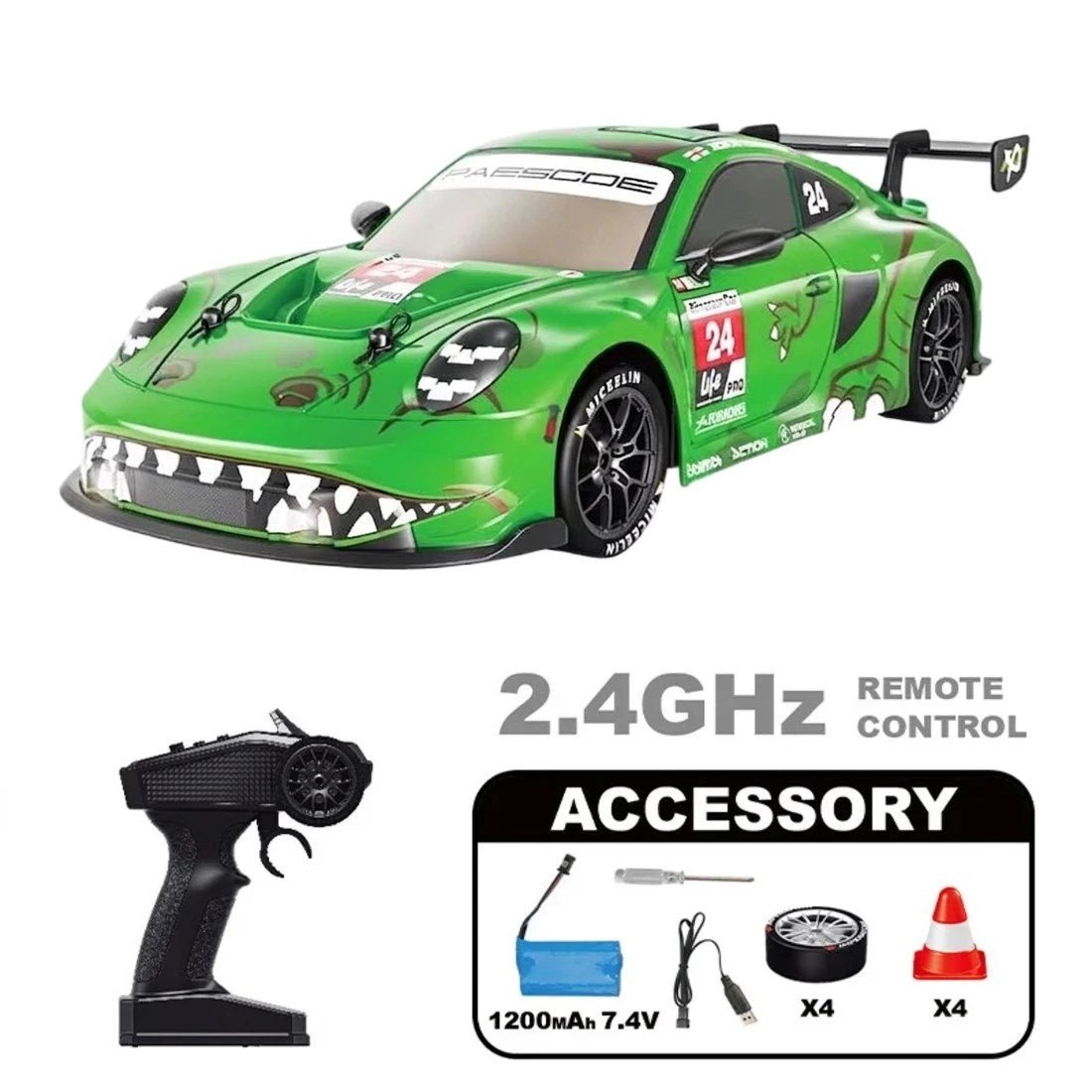 SDX 1:12 4WD Uzaktan Kumandalı Drift Arabası 30 Km/H Işıklı ve Şarjlı 2.4 GHz RC Araba Yeşil Model - Roket Oyuncak