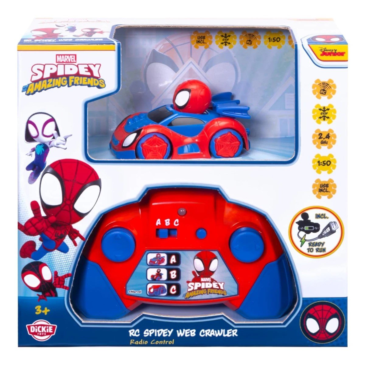 Spidey Uzaktan Kumandalı Web Crawler Aracı: 1:50 Ölçek 8 cm Marvel Lisanslı Hızlı Şarjlı RC Araba - Roket Oyuncak