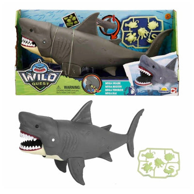 Wild Quest Dev Köpekbalığı Seti 40 cm Boyunda, Isırma Mekanizmalı, Yutma Özellikli ve Karanlıkta Parlayan Deniz Canlıları Oyun Seti - Roket Oyuncak