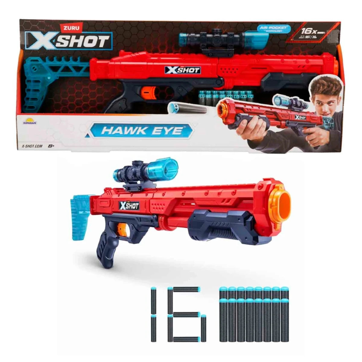 X - Shot Excel Hawk Eye 16 Mermili Sünger Dart Atan Silah 58 cm - Roket Oyuncak
