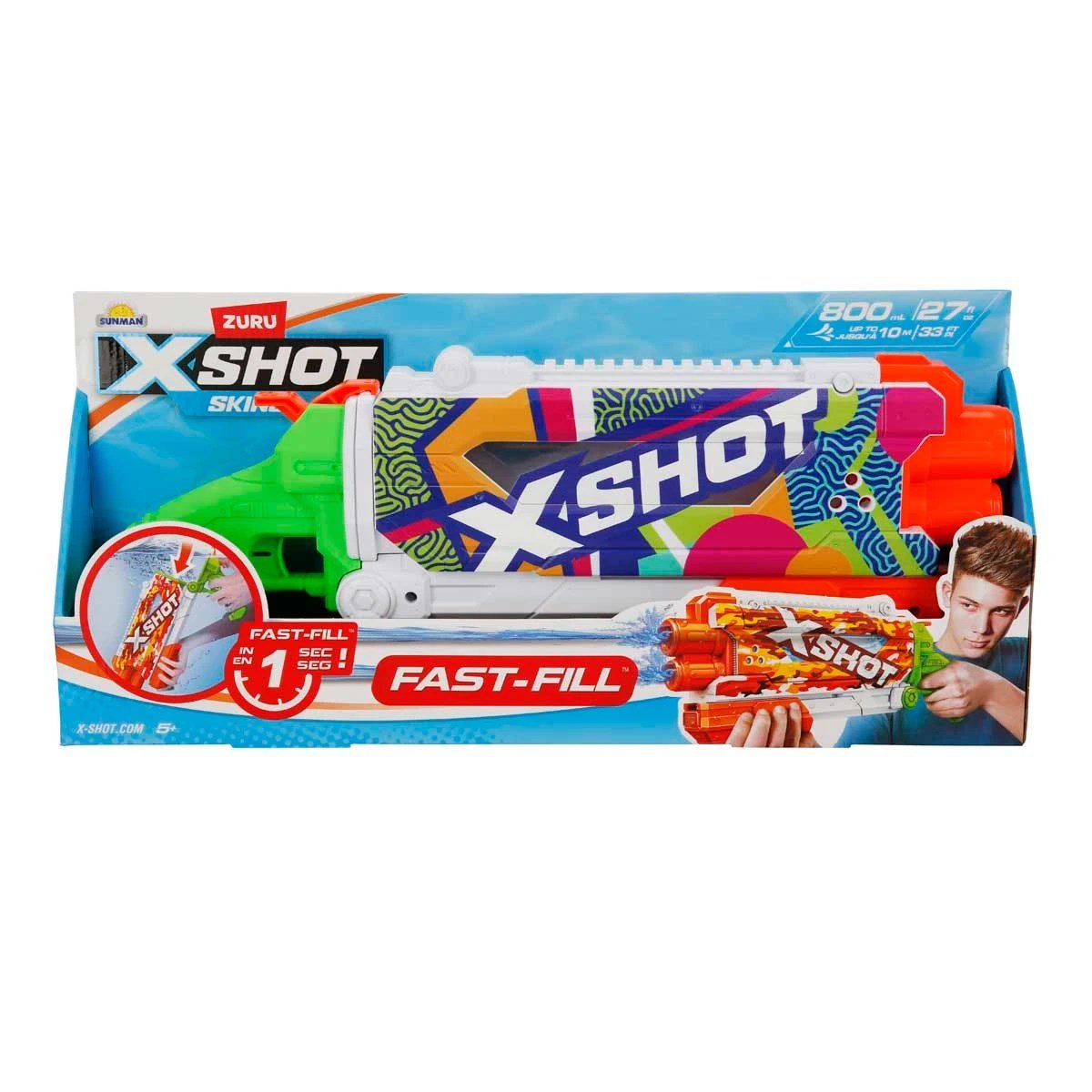 X - Shot Skins Fast Fill Su Tabancası Water Ripple 800 ml Geniş Hazne, 10 Metre Atış Menzili, 1 Saniyede Hızlı Dolum Özellikli 49,5 cm Dev Su Tabancası - Roket Oyuncak