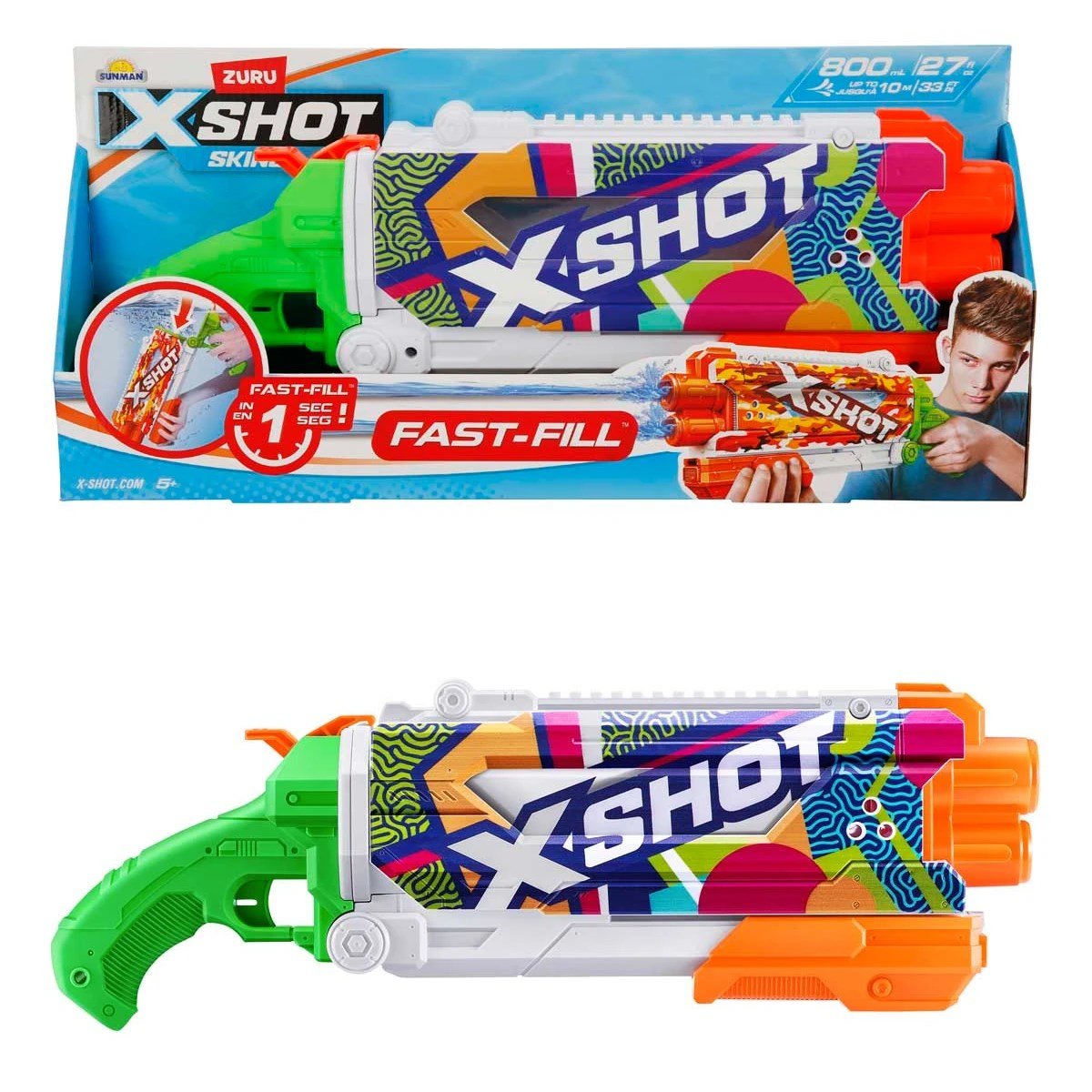 X - Shot Skins Fast Fill Su Tabancası Water Ripple 800 ml Geniş Hazne, 10 Metre Atış Menzili, 1 Saniyede Hızlı Dolum Özellikli 49,5 cm Dev Su Tabancası - Roket Oyuncak