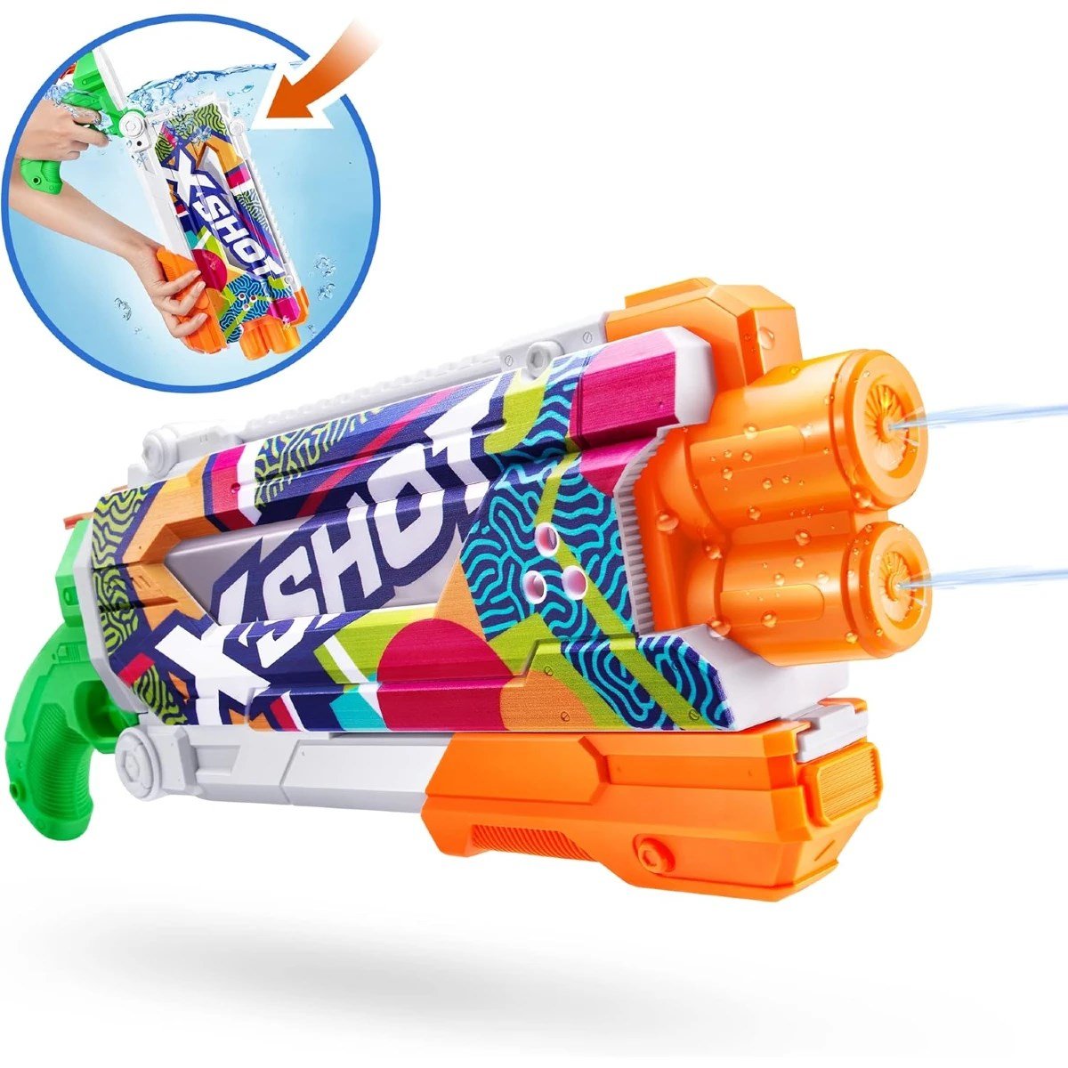 X - Shot Skins Fast Fill Su Tabancası Water Ripple 800 ml Geniş Hazne, 10 Metre Atış Menzili, 1 Saniyede Hızlı Dolum Özellikli 49,5 cm Dev Su Tabancası - Roket Oyuncak