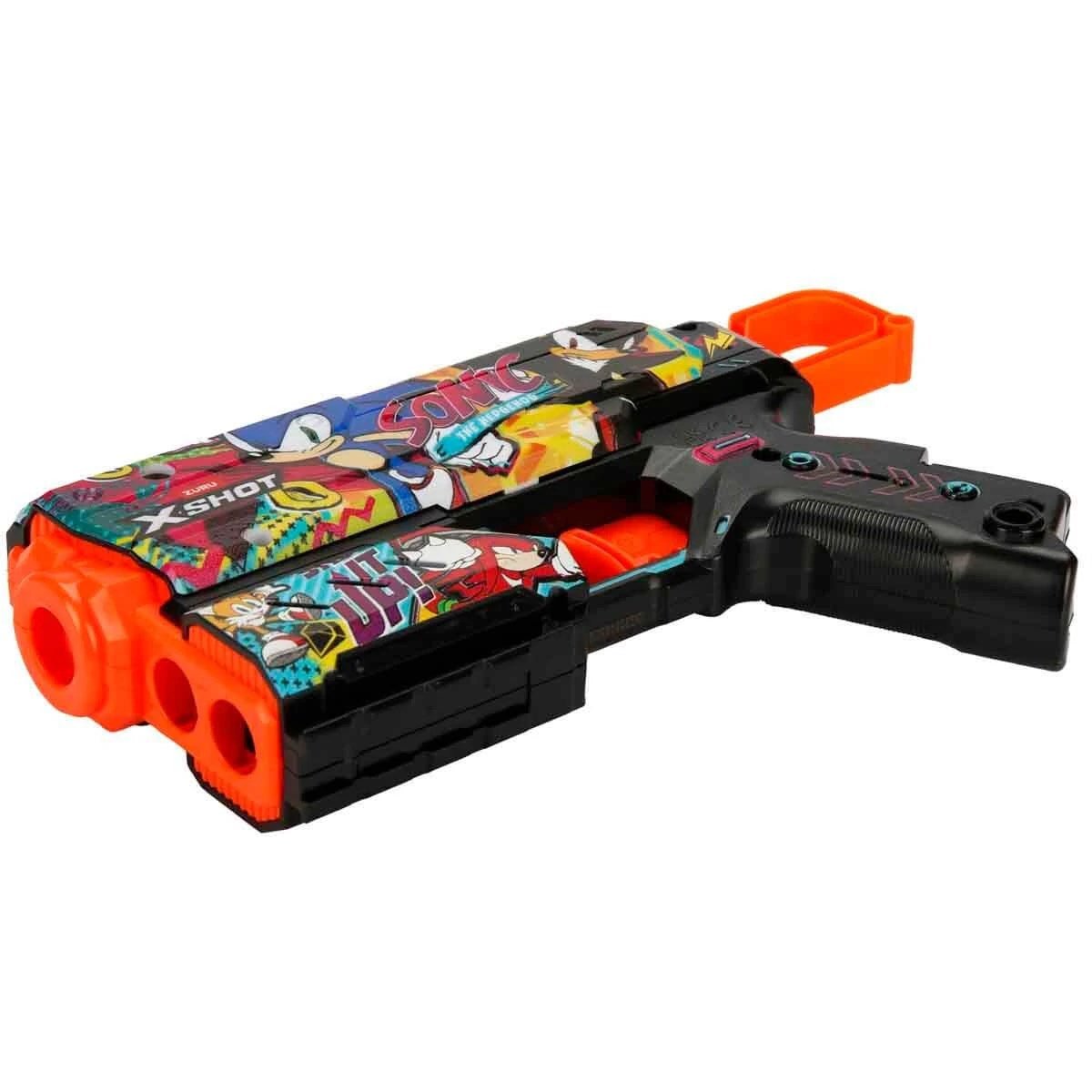 X - Shot Skins Flux Sonic The Hedgehog Hyper Spike 27 Metre Menzilli, 8 Sünger Dartlı, Sonic Lisanslı ve 21 cm Uzunluğunda Aksiyon Silahı - Roket Oyuncak