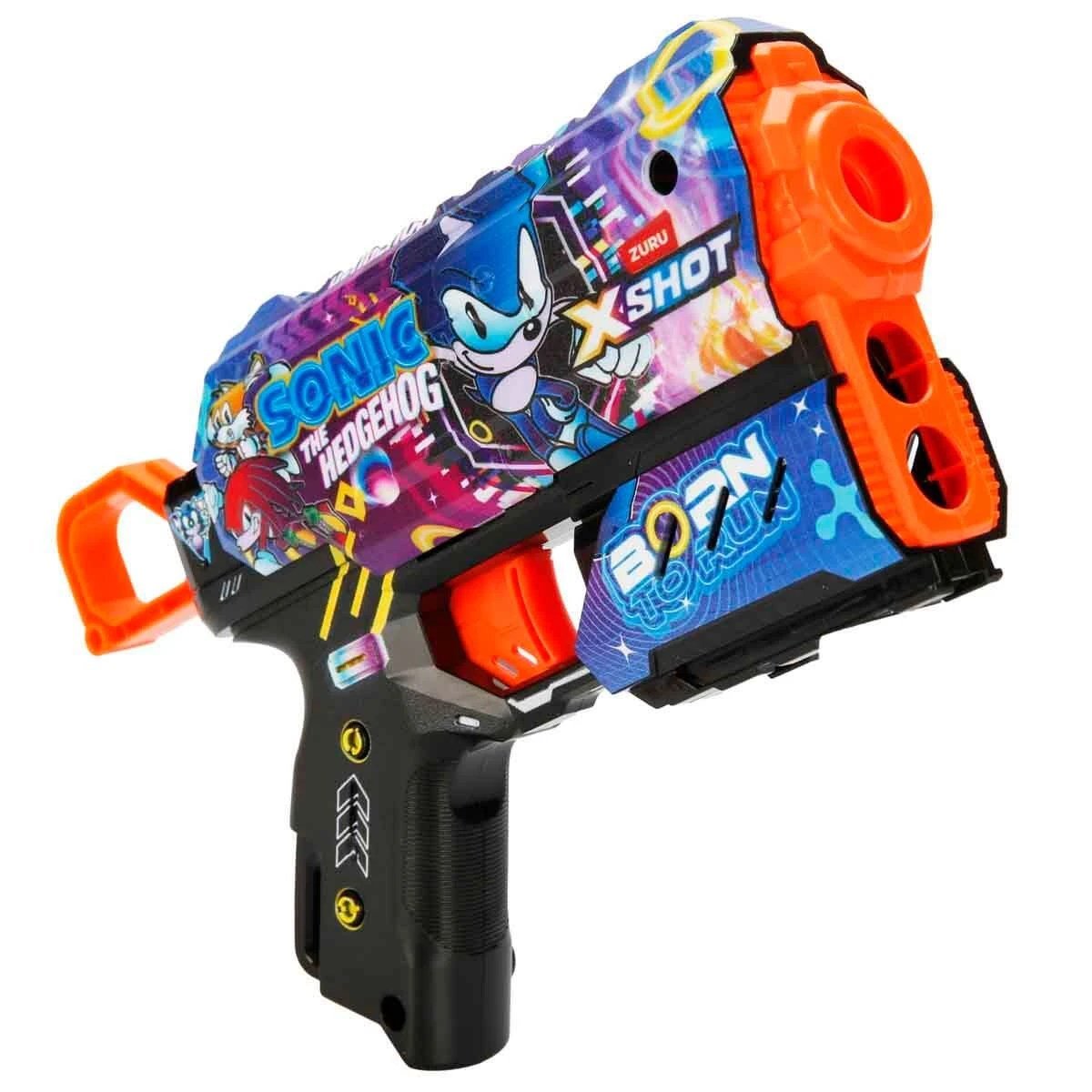 X - Shot Skins Flux Sonic The Hedgehog Super Speed 27 Metre Menzilli, 8 Sünger Dartlı, Sonic Lisanslı ve 21 cm Uzunluğunda Aksiyon Silahı - Roket Oyuncak