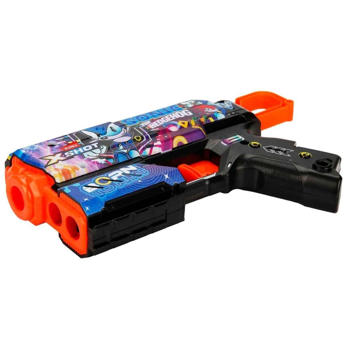 X - Shot Skins Flux Sonic The Hedgehog Super Speed 27 Metre Menzilli, 8 Sünger Dartlı, Sonic Lisanslı ve 21 cm Uzunluğunda Aksiyon Silahı - Roket Oyuncak