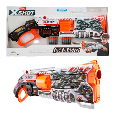 X - Shot Skins Lock Blaster Şifre Kilitli Dünyada Tek Dart Atan Silah, 30 Metre Menzilli, 16 Dartlı ve 56 cm Dev Gövdeli Aksiyon Silahı - Roket Oyuncak