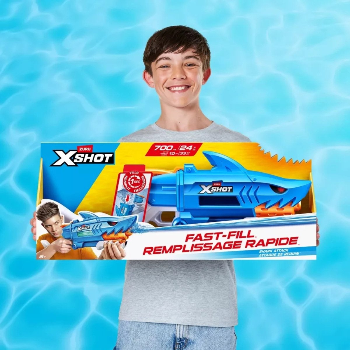 Xshot Fast - Fill Shark Attack Su Tabancası 1 Saniyede Hızlı Dolum Teknolojili, 10 Metre Menzilli Köpekbalığı Temalı Su Blasterı - Roket Oyuncak