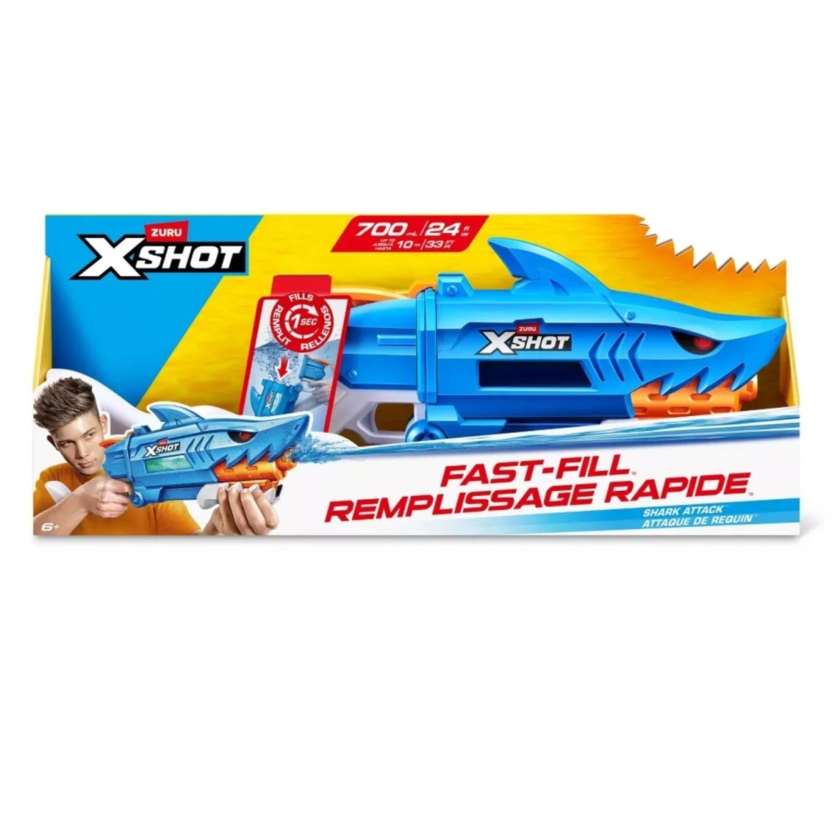 Xshot Fast - Fill Shark Attack Su Tabancası 1 Saniyede Hızlı Dolum Teknolojili, 10 Metre Menzilli Köpekbalığı Temalı Su Blasterı - Roket Oyuncak
