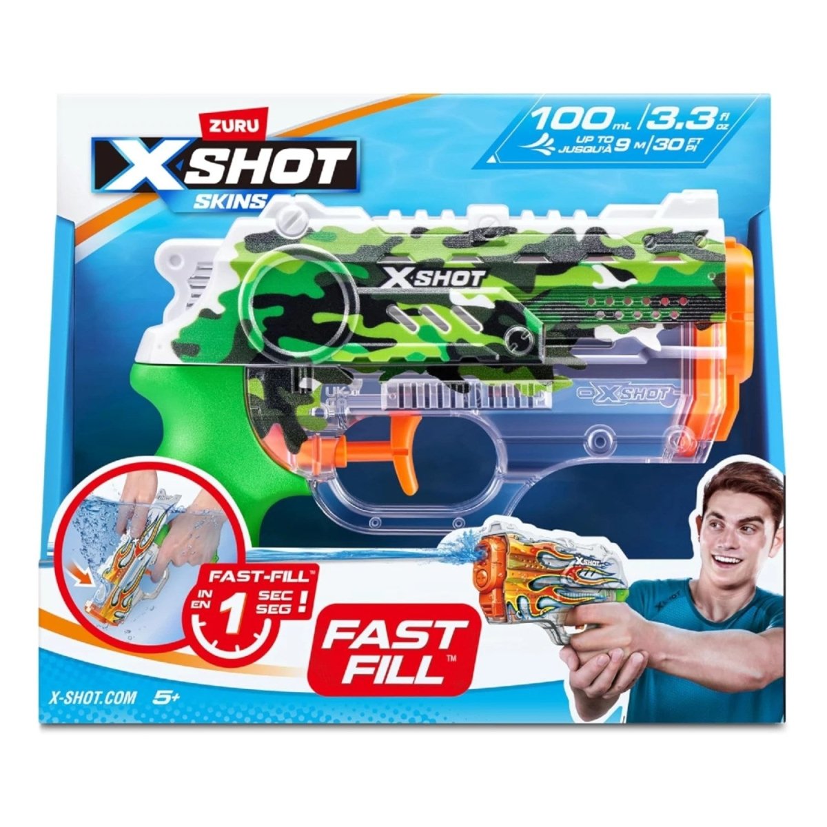 XShot Skins Nano Fast Fill Su Tabancası Jungle 1 Saniyede Hızlı Dolum, 9 Metre Menzilli, 100 ml Kapasiteli Kompakt Su Tabancası - Roket Oyuncak